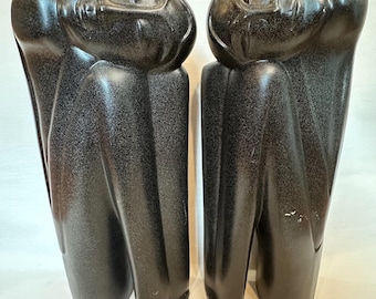 Pair of Large Abstract MCM Style Sculptures | Brâncuși Style Modernist Resin Floor Statues | Black Contemporary Statement Decor