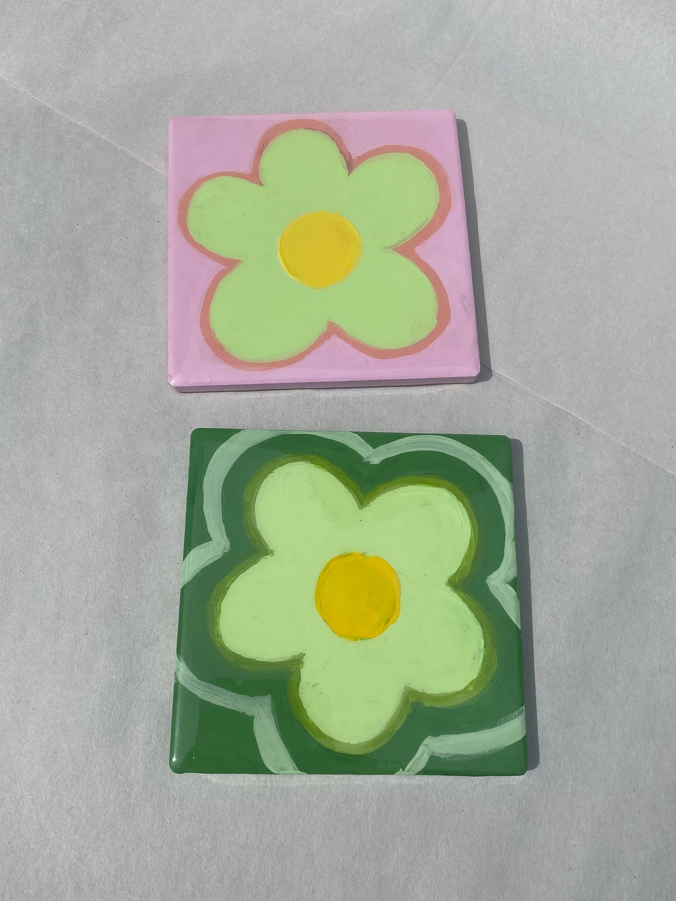 Hand painted ceramic flower coaster Etsy