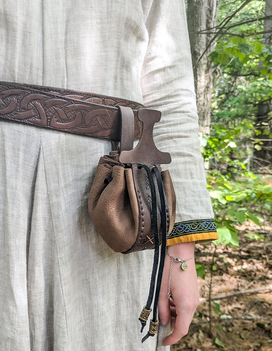 Mjolnir Rune Pouch - Leather Belt Bag Engraved With Viking Gods - Etsy