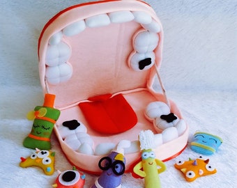 Dental Hygienist, Happy Teeth, Teeth fairy, Felt Educational toy brushing teeth, Activities dental health, Felt Dental Healthy for toddler