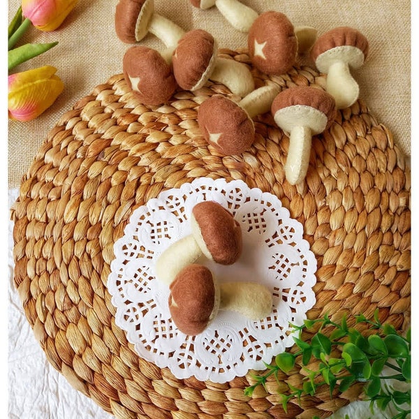 Mushroom play food, Pretend play mushroom, pretend play kids kitchen, farmers market for baby, Felt Shiitake Mushroom