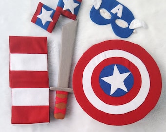 Superhero Felt Costume Set for Kids – Shield, Sword & Mask – Handmade Pretend Play Outfit – Birthday Gift – Halloween Dress Up Costume
