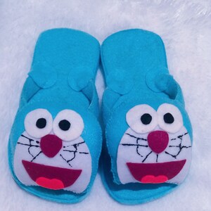 Felted doraemon slipper, Cute cartoon slipper felted, Characters Felted Slippers, handmade house child shoes, shoes funny animal slippers