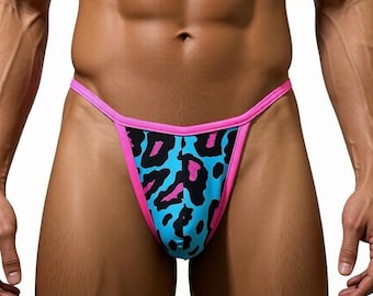 Men’s Neon Pink/ Blue Leopard Adjustable G-String