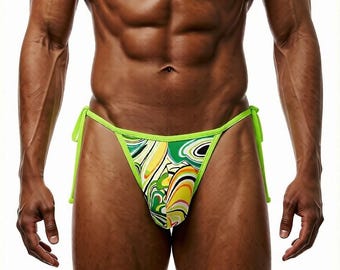 Neon Abstract Side Tie Tanga Thong