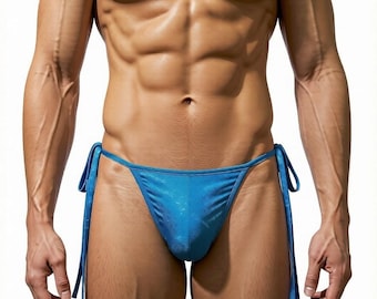 Ocean Blue Holographic Side-Tie Tanga G-String