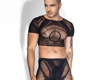 Men's Crop Top Bodystocking Sets