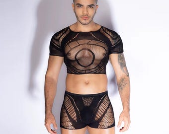 Men's Crop Top Bodystocking Sets