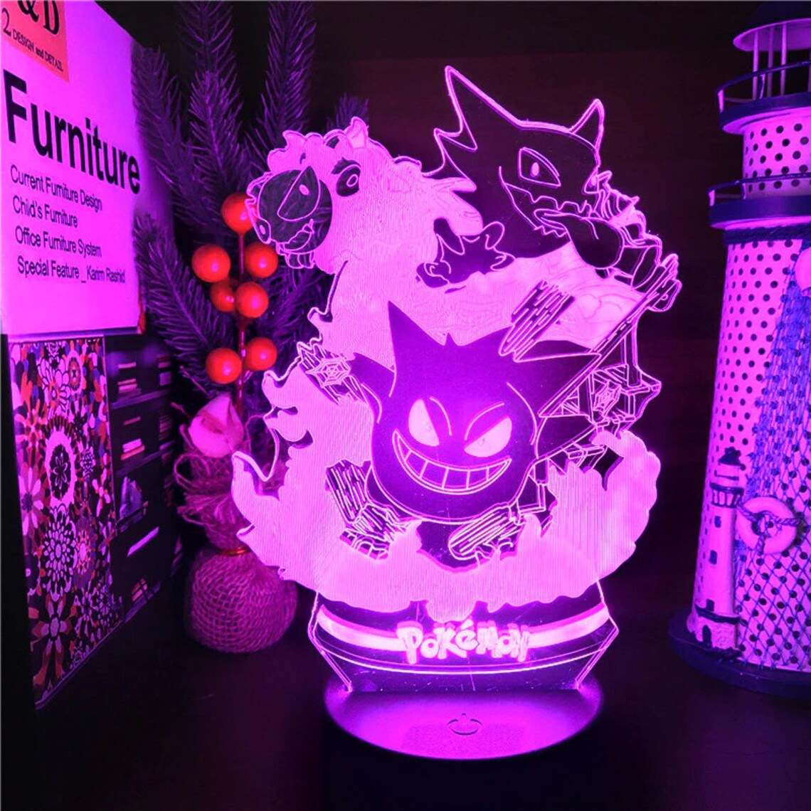 Pokemon Night Light Gengar Haunter LED Light Anime Lamp Etsy