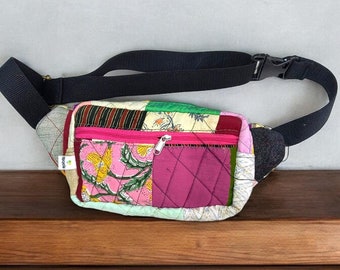 Riñonera de patchwork, bandolera de pana acolchada, riñonera de viaje