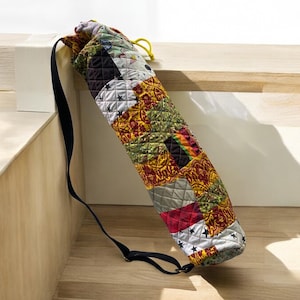 Patchwork Quilted Yoga Mat Bag with Customizable Size - Drawstring Closure, Adjustable Handle, Cotton Lining, Perfect Gift for Mother&#39;s day