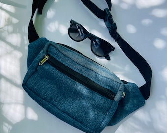 Vielseitige Denim-Gürtel- / Schultertasche - Fügen Sie Ihren Namen hinzu, ideal für Reisen, langlebig und wasserdicht, durchdachtes personalisiertes Geschenk - Geschenk zum Muttertag