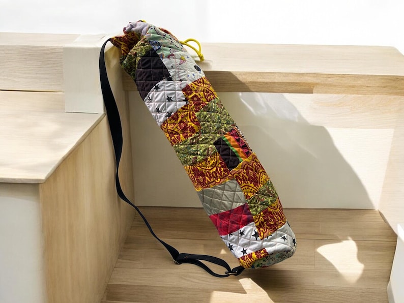Blue - Pochampally Ikat Weave Quilted Yoga Mat Bag 10