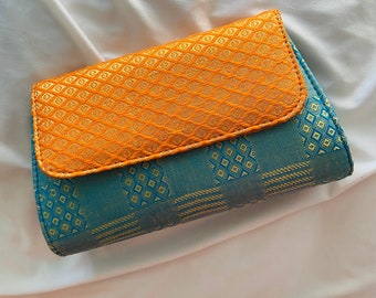 Handcrafted Clutch Purse For Women 15 Unique Designs, Ethnic Clutch bags, recycled plastic sling bag - Blue