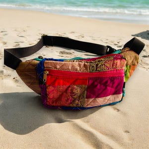 Colorful Patchwork Fanny Pack | Quilted Waist Bag- Handmade Belt Bag with Pockets | Adjustable Crossbody Sling | Gift for Travellers Bum Bag