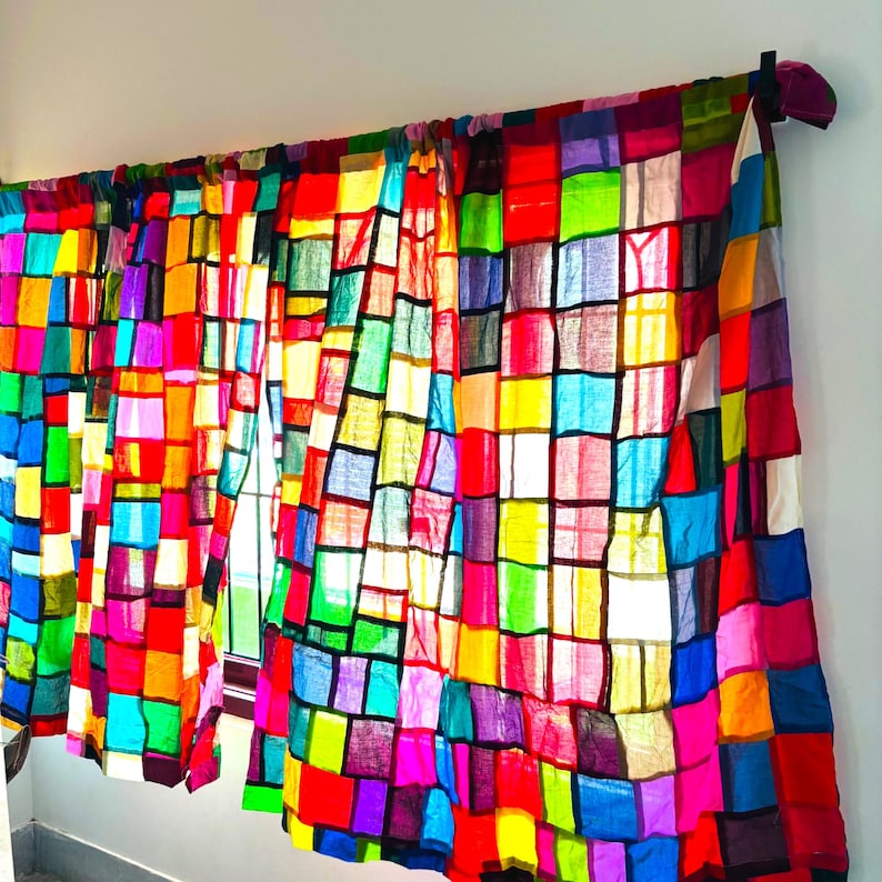 Patchwork Designs Window Handmade Patchwork Window Valance, Colorful Stained Glass Mosaic ...