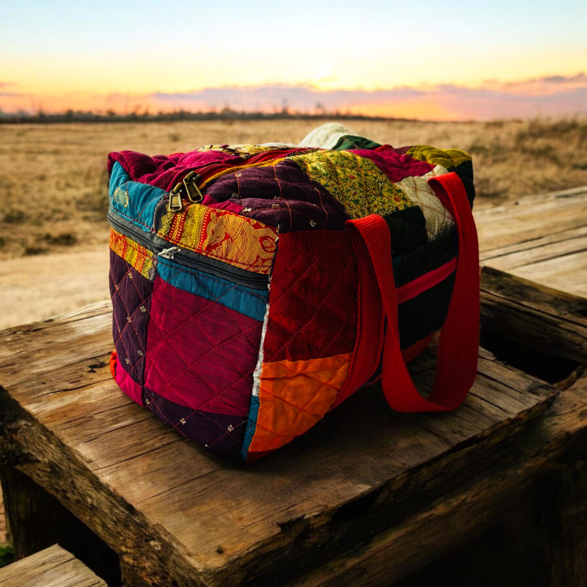 Boho Chic Quilted Duffel Bag - Artisan Patchwork Travel Carryall ...