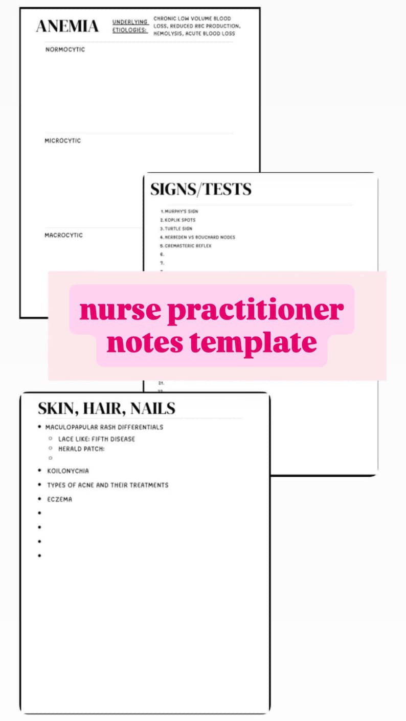 Nurse Practitioner FNP Exam Study Template Workbook DIY Notes Pages (digital Download) - Etsy