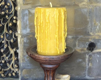 Drippy Pillar Beeswax Candle  100% Beeswax Rustic Candle 3x5in Pillar Candle Witchy Candle