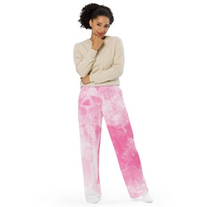 Pink and White Marble Unisex Wide-Leg Pants