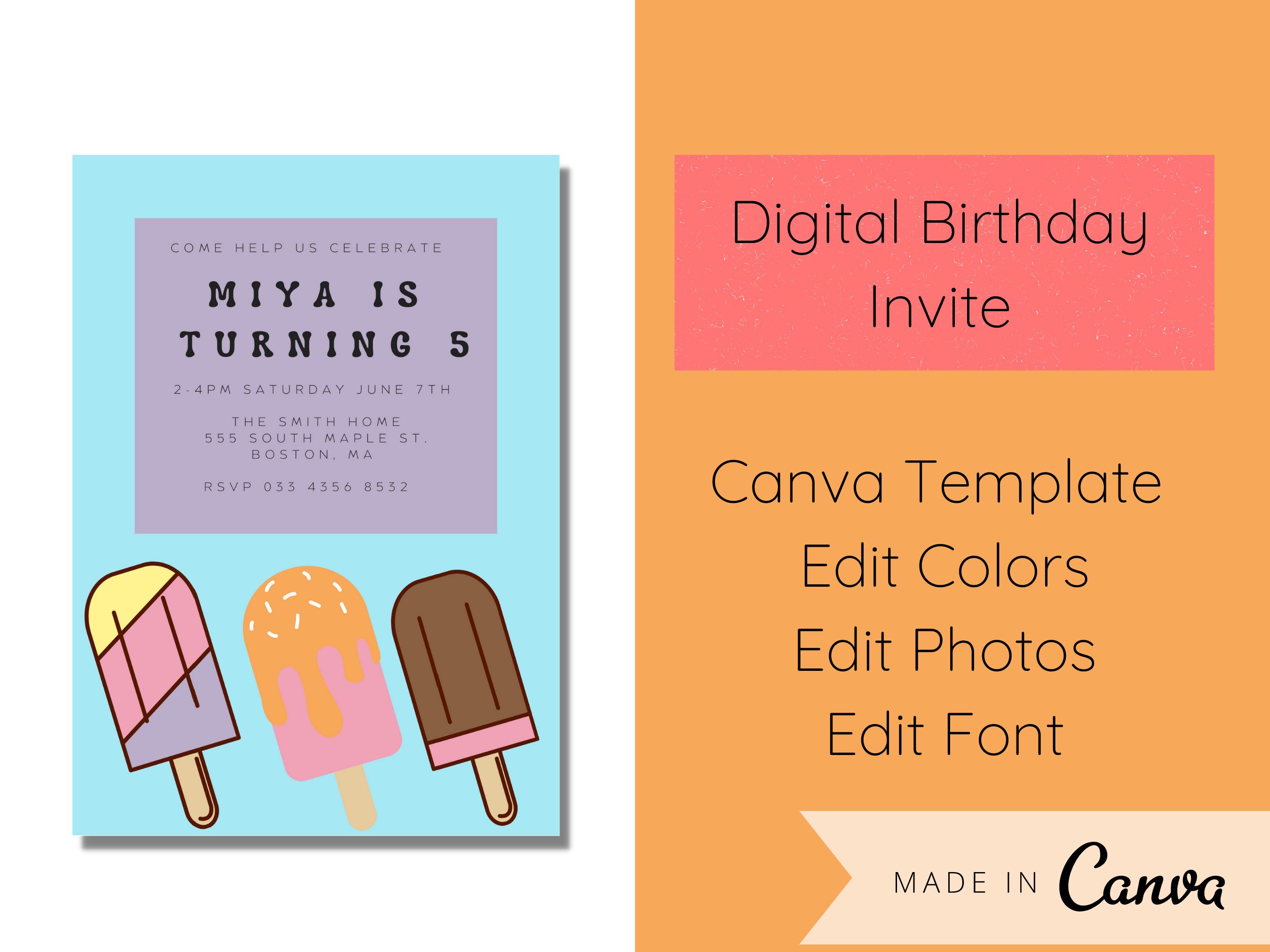 Kids Digital Birthday Invitation Canva Template Kids Etsy UK
