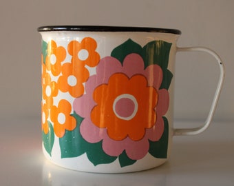 Arabia Finel Finland ELISA Emaille Tasse - Design by Gunvor Olin-Grönqvist Vintage MidCentury