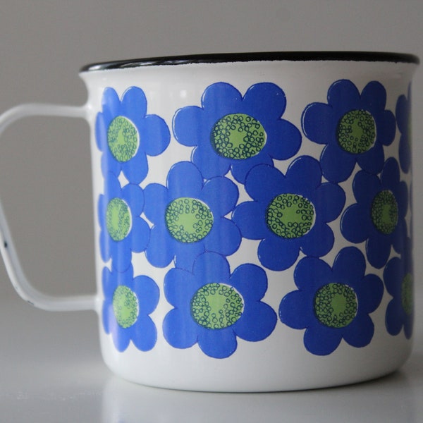 Mug en émail Arabia Finel Finland SINIVUOKKO 3 dl - Design vintage par Esteri Tomula, milieu du siècle