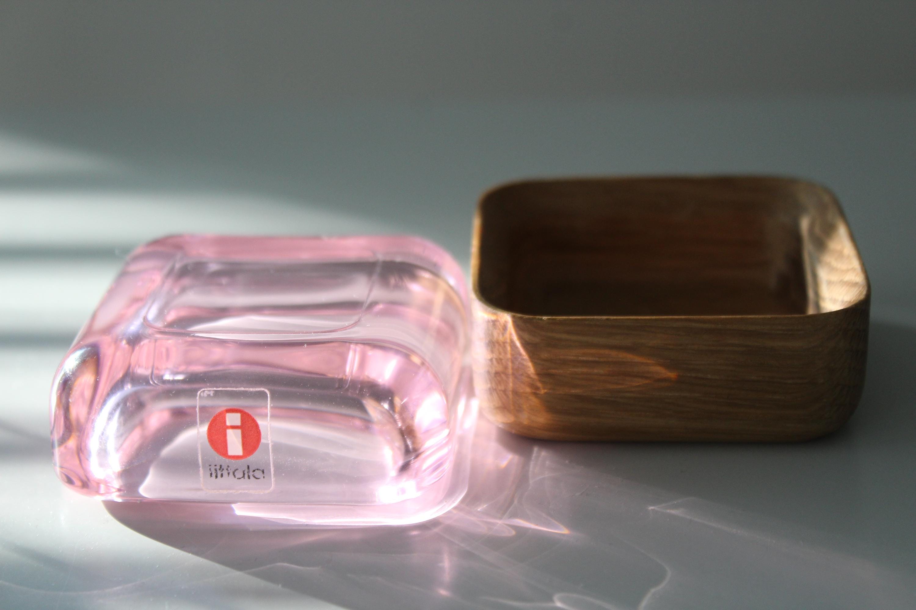 Iittala VITRIINI Container Storage Box Pink Glass and Wood 6 Cm X