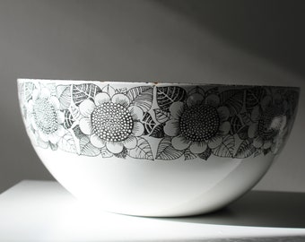 Arabia Finel Finlandia KUKKA ( FLOR ) cuenco de esmalte - Diseño de Kaj Franck y decoración Esteri Tomula Vintage Mid Century