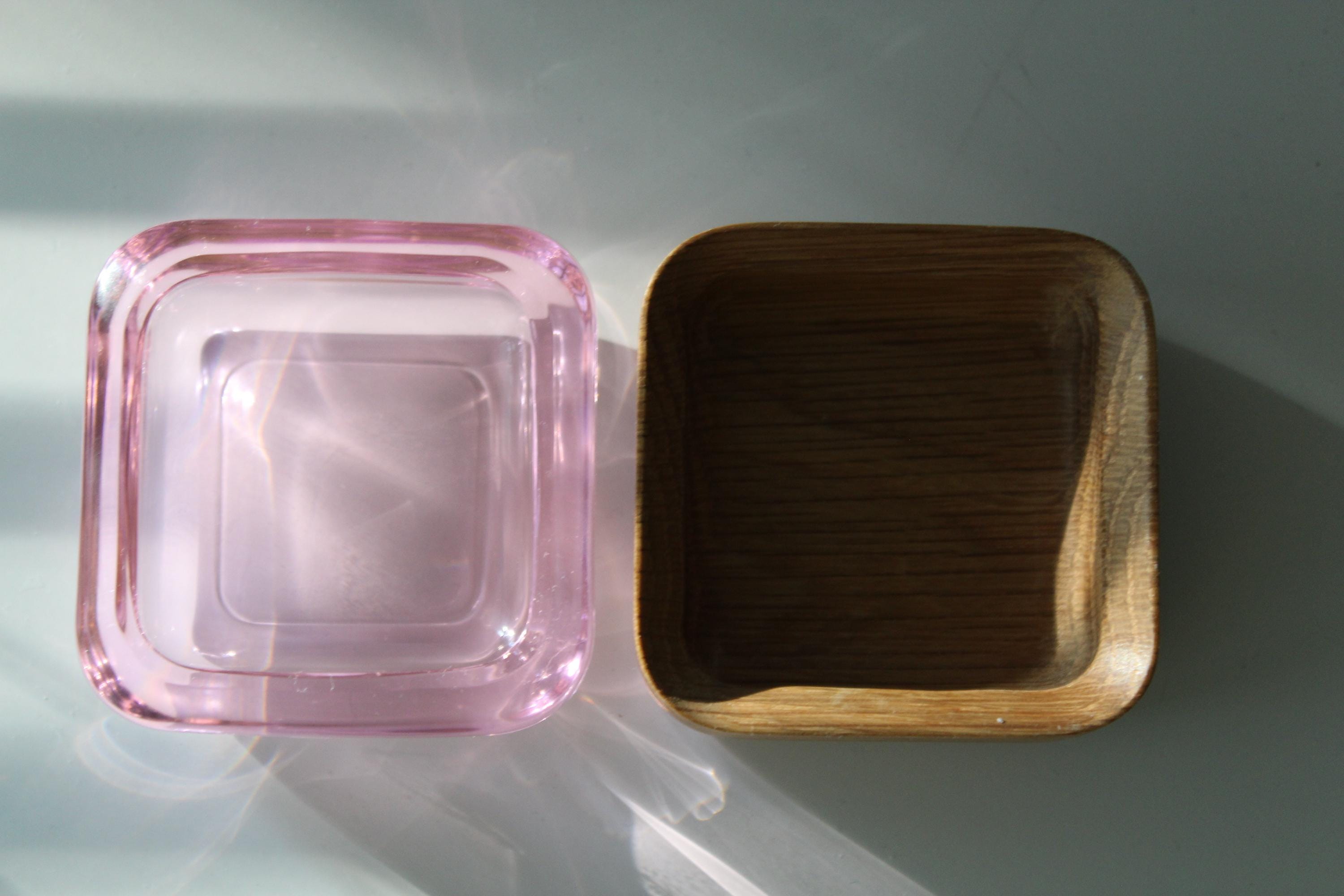 Iittala VITRIINI Container Storage Box Pink Glass and Wood 6 Cm X
