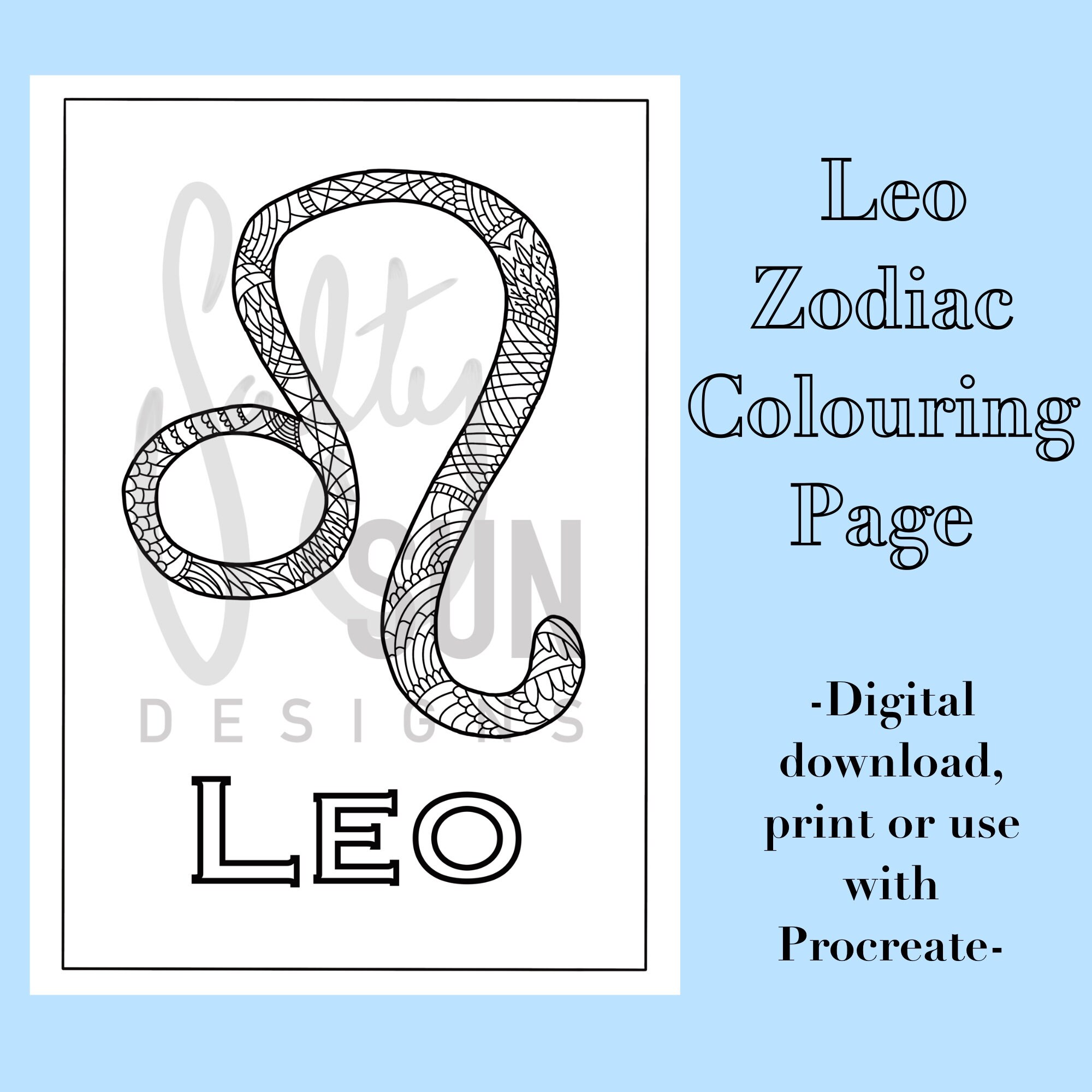 Leo Zodiac Sign Colouring Page Printable Instant Download | Etsy