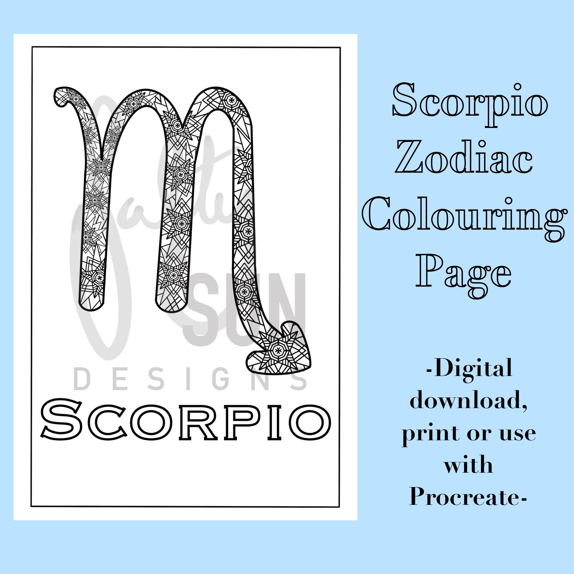 Scorpio Zodiac Sign Colouring Page Printable Instant | Etsy