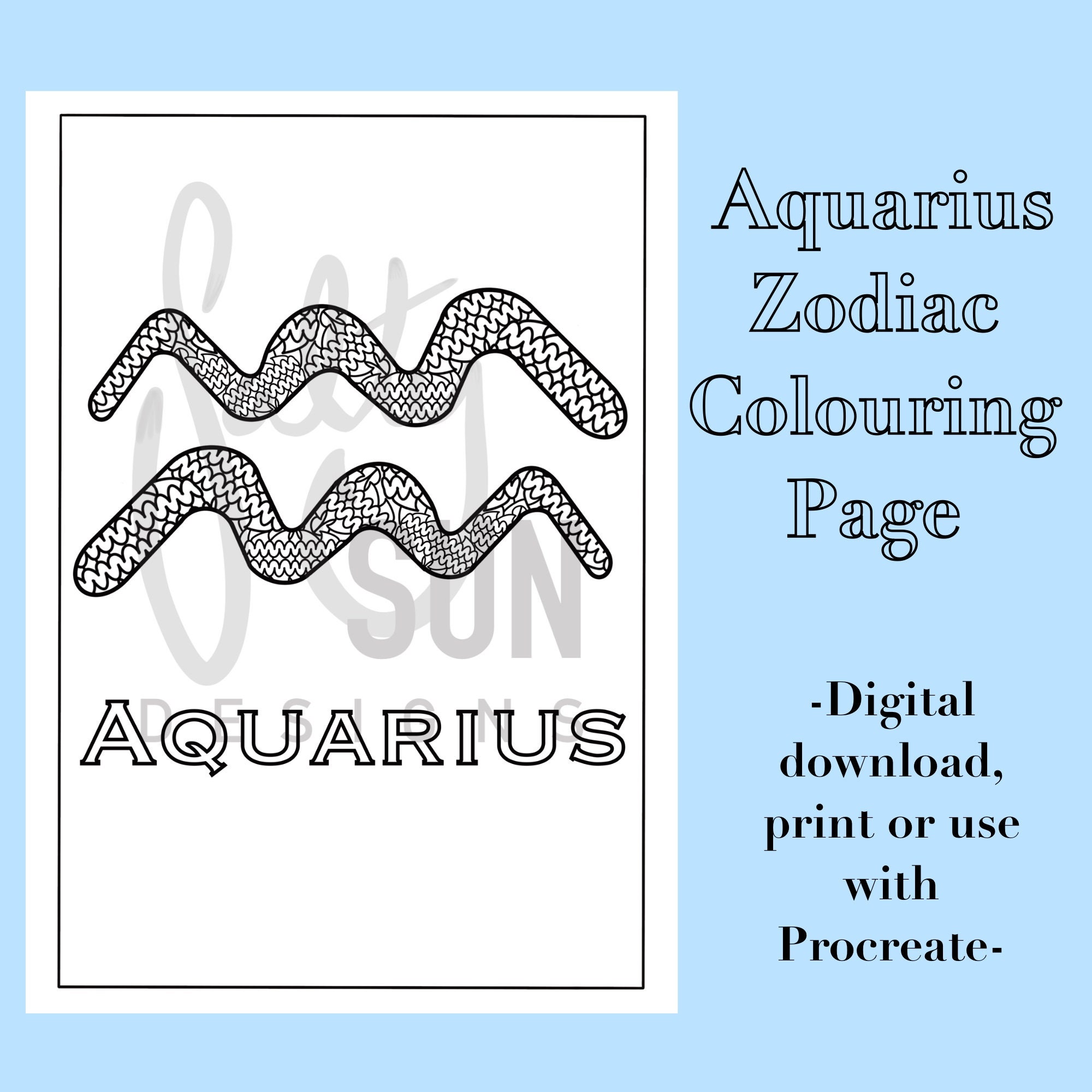 Aquarius Zodiac Sign Colouring Page Printable Instant | Etsy