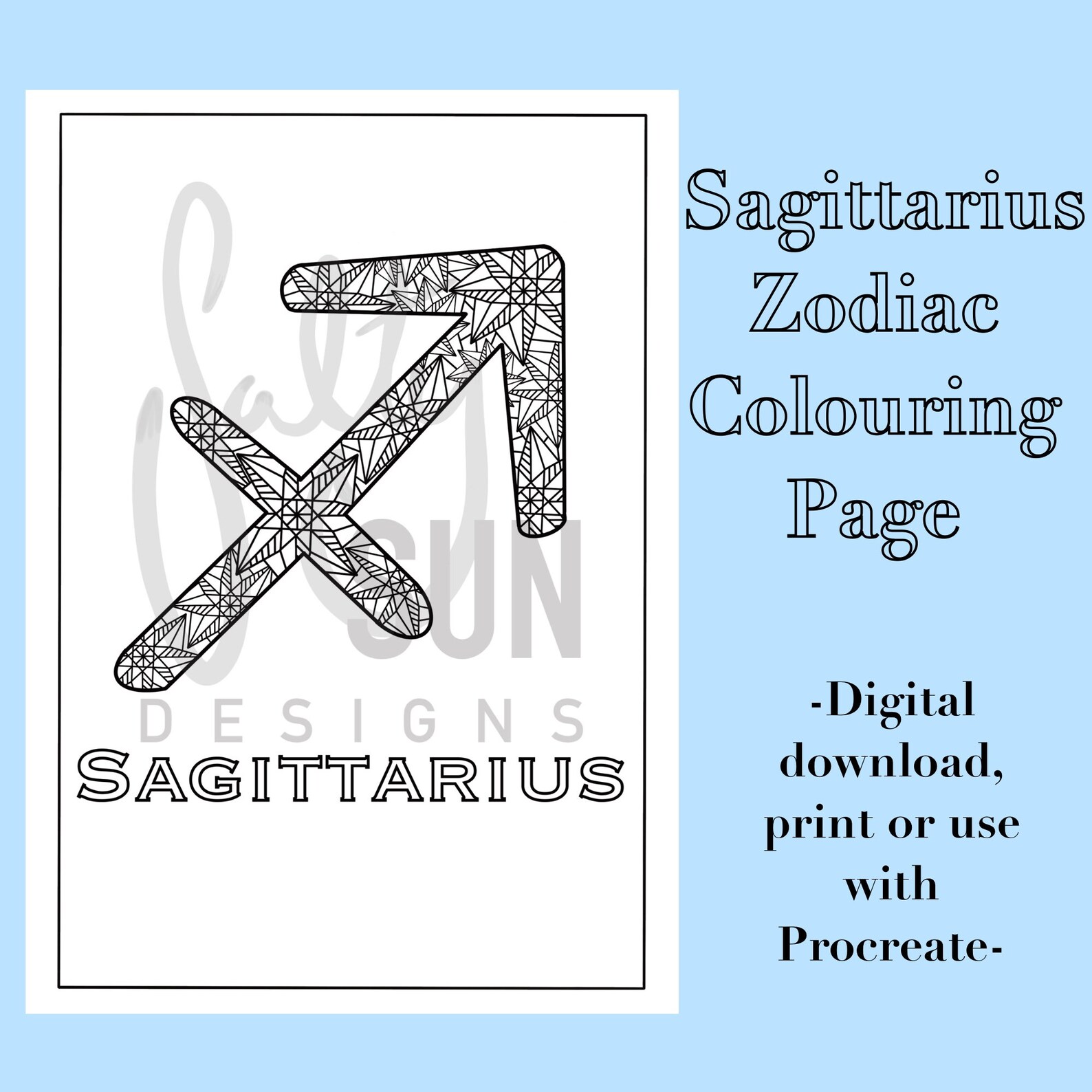 Sagittarius Zodiac Sign Colouring Page Printable Instant | Etsy