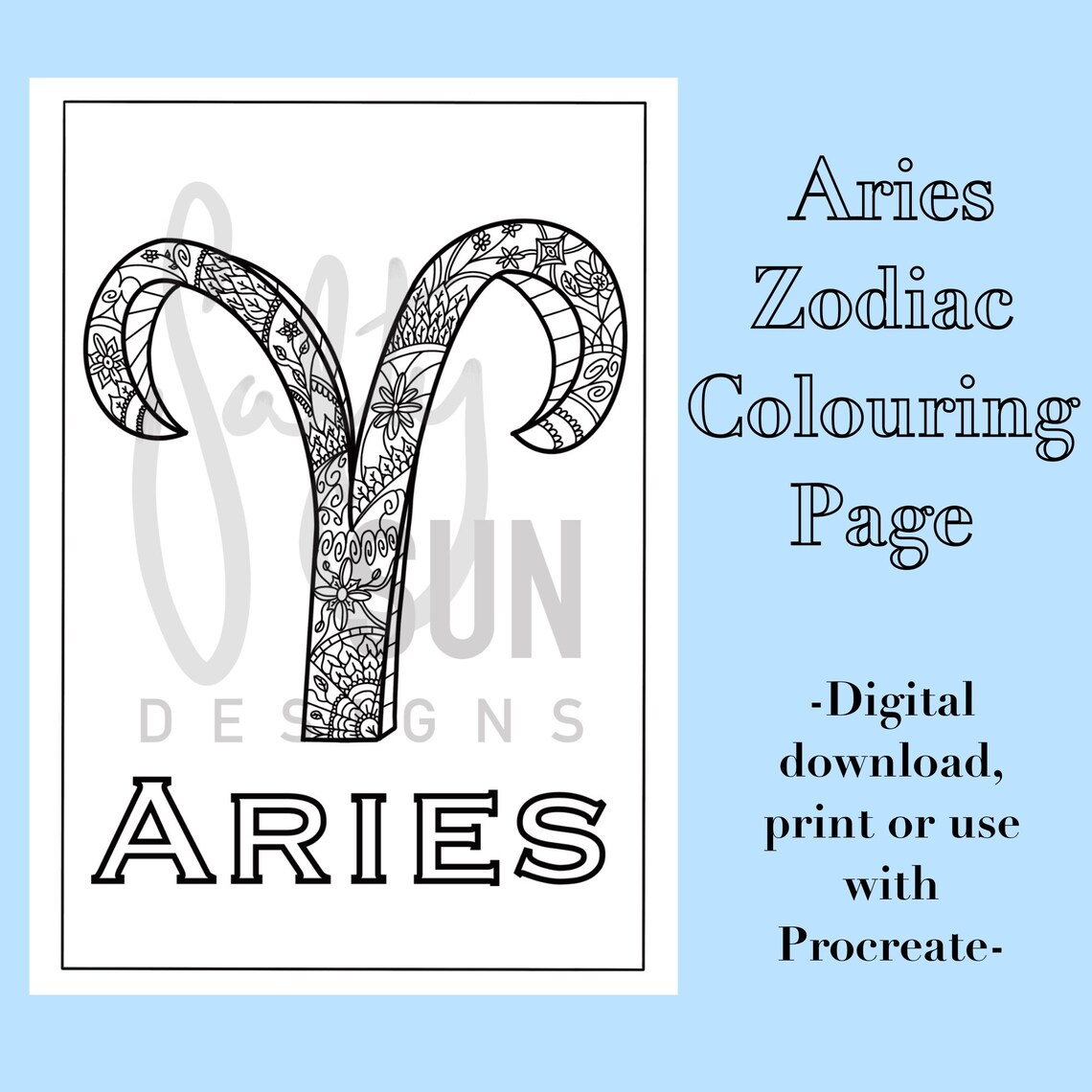 Aries Zodiac Sign Colouring Page Printable Instant Download | Etsy