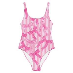 Pink Bow One Piece Swimsuit, Striped Bathing Suit