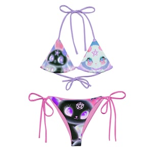 Pastel Goth Bikini, Pentagram Kitty Witchcore Swimsuit