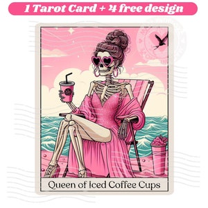 Iced Coffee Tarot Card PNG: Sarcastic Skeleton Design (Digital Download)