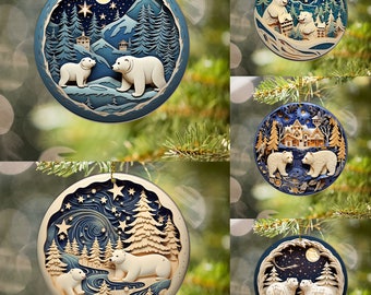 20+ 3D Polar Bears Christmas Ornament Sublimation PNG, Instant Digital Download, Christmas Round Ornament PNG, Cute Bear Christmas Ornaments
