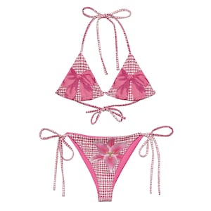 Y2K Adjustable Bikini Set, Pink Floral String Swimsuit Aesthetic
