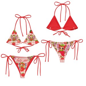 Fairycore Bikini Set, Strawberry Gingham Cute Swimwear