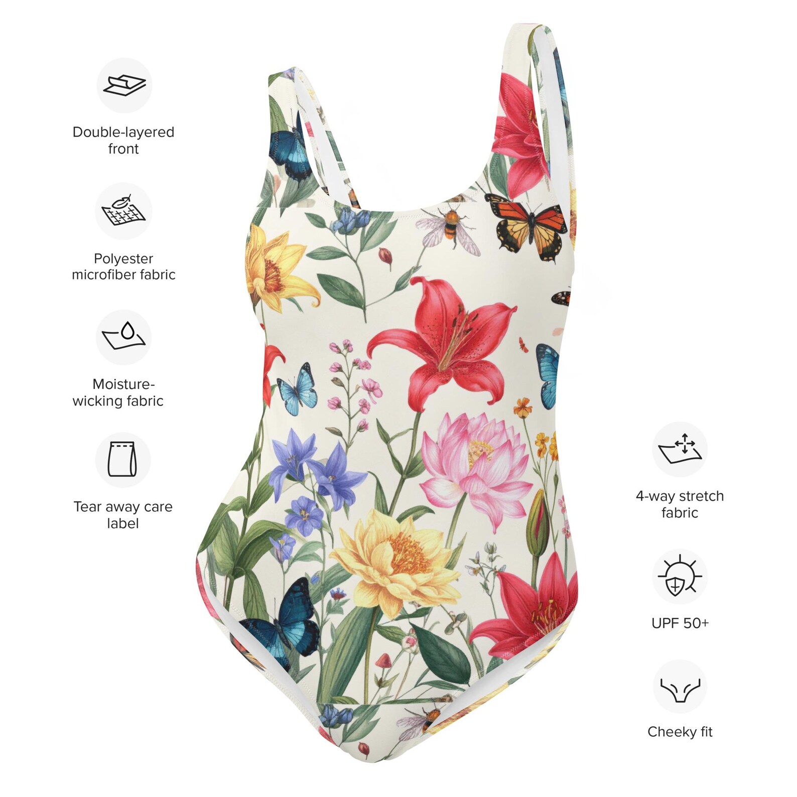 Floral Print Petals Open Back One Piece Swimsuit