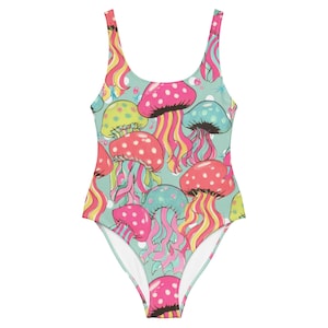 Jellyfish Print One Piece Swimsuit, Colorful Ocean Swimwear