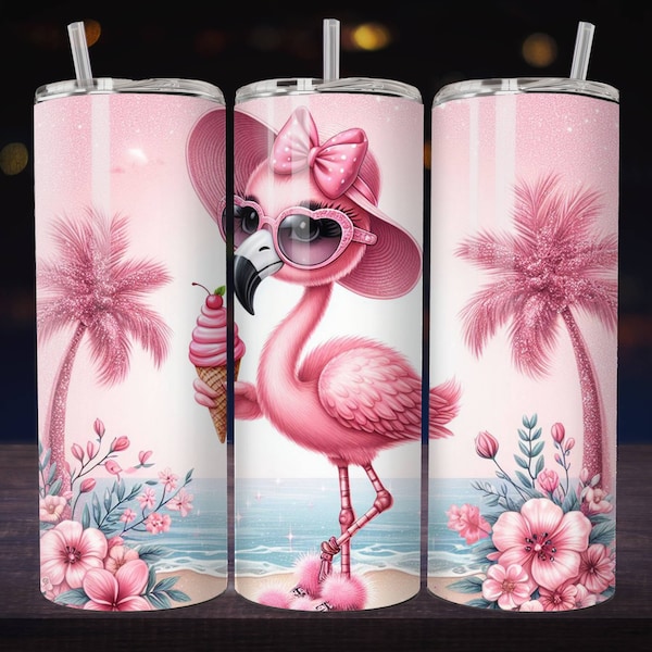 Flamingo Tumbler Wrap Png, Soft Girl Pink Tumbler, 20 Oz Skinny Tumbler Sublimation Design, Summer Digital Download, Beach Tumbler Png