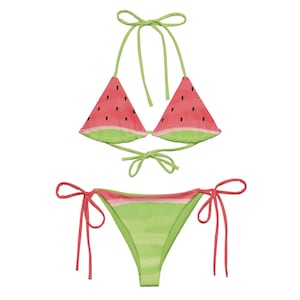 Watermelon Bikini Set with Red and Green Ties