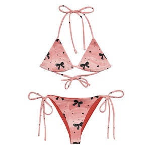 Coquette Adjustable Bikini, Pink Bow String Swimsuit Aesthetic