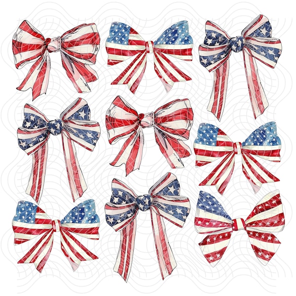 Patriotic Coquette Bow PNG: American Bow for 4th of July Independence; American Girly Girl Style for USA Free Day Tees; 4th of July png