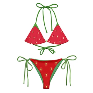 Strawberry Print Bikini Set – Red and Green Cute Fruit Swimwear