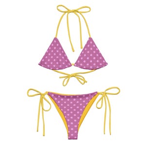 Purple Polka Dot Bikini Set – Yellow Strap Summer Swimwear