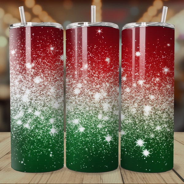 Christmas Glitter Tumbler, Red Green Ombre Tumbler Wrap, Gradient 20oz or 30oz Tumbler Wrap, Digital Download, Christmas Sublimation PNG